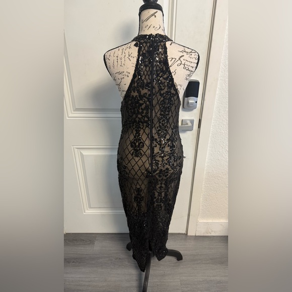Privy Sequin Mesh Bodycon Prom Dress Black/Nude Halter Size M - Picture 7 of 12